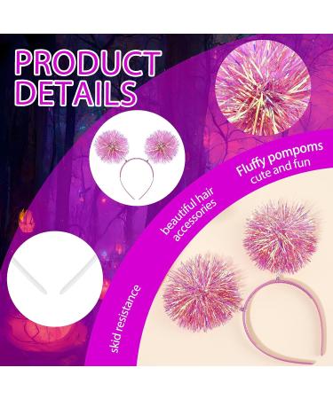 Pom Pom Headband Fun Festive Headwear Foil Strips Tinsel Fashion Hair Hoop Fluffy Ball Headband Fancy Dress Cosplay Hair Jewelry Accessories for Women Girls Party Birthday Halloween Christmas (Pink) - Buy Online on GoSupps.com