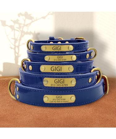 Senristar Personalized Leather Dog Collar with Engraved Name Tag - Durable & Stylish for Small Medium & Large Dogs (M 2.0 cm Wide Neck 30-38 cm Blue) - Buy Online on GoSupps.com