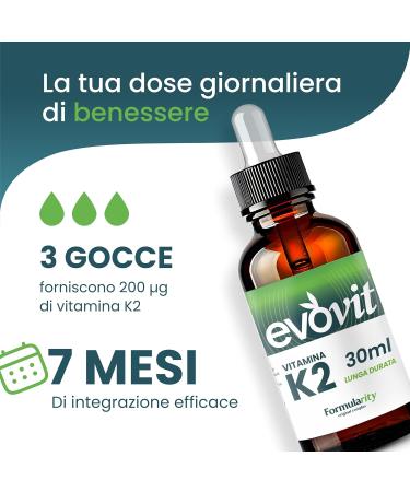  FORMULARITY EVOVIT VITAMIN K2-7 months - Lasts 7 months - In Italian virgin olive oil extra cold pressed - Natural supplement with high bioavailability - Made in Italy - 30ml - Buy Online on GoSupps.com