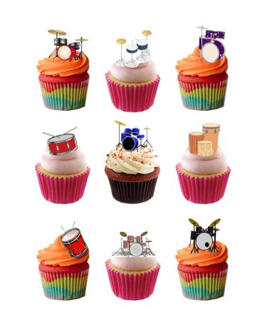 30 Stand Up Drums Musical Instrument Themed Edible Wafer Paper Cake Toppers Decorations