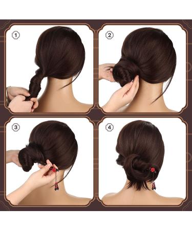 Retro Wooden Flower Hair Chopsticks - Set of 2 | Handmade Japanese Chinese Hair Stick for Long Hair - Buy Online on GoSupps.com