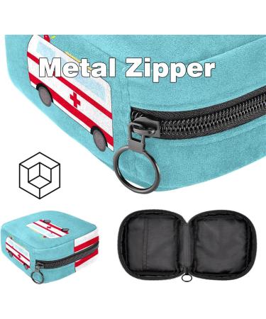 Cartoon Ambulance Sanitary Napkin Storage Bags | Blue Background | Durable Period Bags for Women & Teen Girls | Menstrual Cup Bags - Buy Online on GoSupps.com