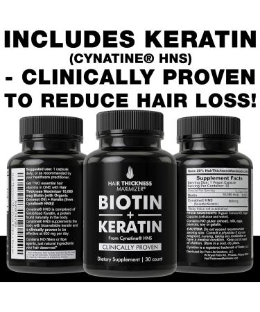 Keratin Hair Treatment Supplement + Biotin 10000mcg - Vegan Hair Growth Vitamins with Cynatine Keratin. Hair Loss Pills for Men and Women - Buy Online on GoSupps.com