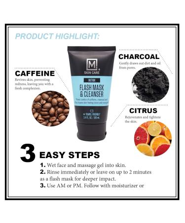Shop M. Skin Care Detox Flash Facial Mask & Cleanser for Men | Pore Cleansing Charcoal Cruelty-Free - Buy Online on GoSupps.com