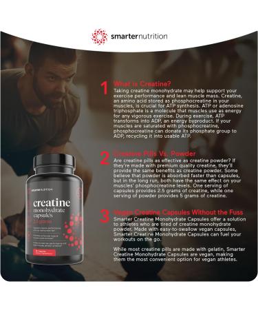Smarter Nutrition Vegan Creatine Pills - 2500mg Creatine Monohydrate for Muscle & Endurance - 60 Capsules - Buy Online on GoSupps.com
