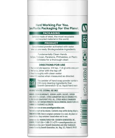 Seventh Generation Zero Plastic Hand Wash Powder - Mandarin Orange Grapefruit Foaming Cleanser 5 oz - Buy Online on GoSupps.com