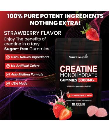 Creatine Monohydrate 5000mg Gummies, Pre-Workout 5g Creatine Gummy Supplement for Men & Women: Muscle Builder & Energy Boost, Sugar Free, Vegan, Strawberry Flavor, (120 Count) Made in USA - Buy Online on GoSupps.com