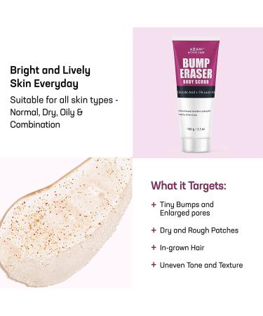 Azani Bump Eraser Body Scrub | 5% Glycolic & Lactic Acid Exfoliator | For Keratosis Pilaris, Body Acne, Ingrown Hair & Razor Bumps | Smooths Rough Patches on Knees, Arms & Neck | 3.5 Oz - Buy Online on GoSupps.com