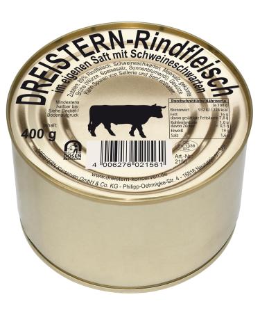 Three star beef in your own juice 400g i delicious beef in the practical recyclable gold lacquer box I Delicious beef - quality that tastes 400 g (1 Pack)