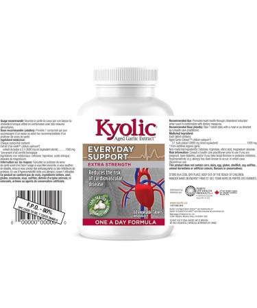 Kyolic - Odourless Aged Garlic Extract Everyday Support Extra Strength One-A-Day 1000mg 60 Veg Tablets - Kyolic Garlic Supplements Garlic Pills - Herbal Supplement for Wellness Support - Buy Online on GoSupps.com