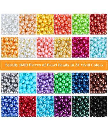 Caffox 1680PCS Round Glass Pearl Beads for Jewelry Making - 24 Multicolors - Buy Online on GoSupps.com