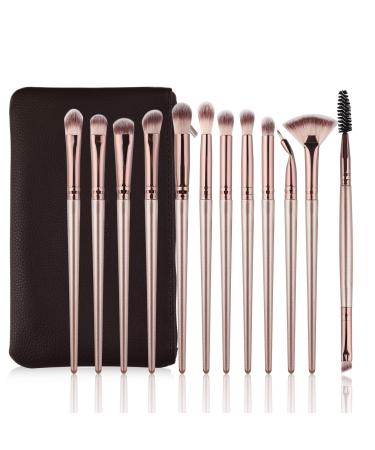 Daubigny Eye Makeup Brushes,12 PCS Professional Eye shadow, Concealer, Eyebrow, Foundation, Powder Liquid Cream Blending Brushes Set With Carrying Bag(Champagne Gold) A-Champagne Gold
