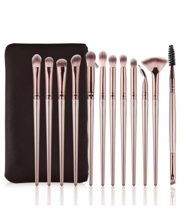Daubigny Eye Makeup Brushes,12 PCS Professional Eye shadow, Concealer, Eyebrow, Foundation, Powder Liquid Cream Blending Brushes Set With Carrying Bag(Champagne Gold) A-Champagne Gold - Buy Online on GoSupps.com