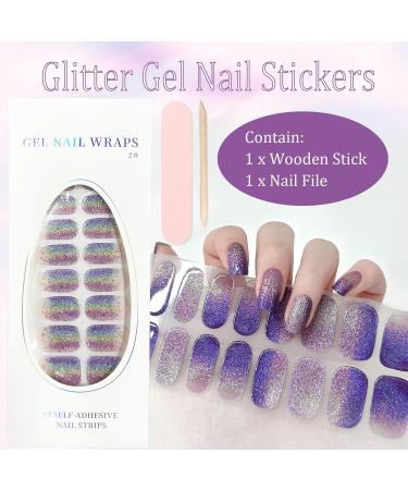 Gel Nail Stickers - 20 Stickers Gel Nails Strips - Soft Self-Adhesive Gel Nail Stickers - Salon-Quality Glitter Gel Nail Strips - Nail Wraps No Need UV/LED Lamp Lasting for 15 Days (45 Purple) - Buy Online on GoSupps.com