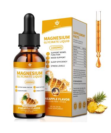 Magnesium Glycinate Liquid Drops. High Absorption Magnesium Liquid Supplement, with Cellulose Fiber, Vitamin B6, C, D, Zinc,for Sleep, Nerve, Energy, Muscle, Bone, Calm & Digestion, 2 Fl oz 2 Fl Oz (Pack of 1)