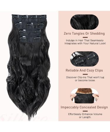 Curly Clip in Hair Extensions 22 Inches - 4PCS/11Clips - Synthetic Fiber - Full Head Wavy Hair Pieces - Curly #Black Brown - Women's Hair Extensions - Buy Online on GoSupps.com