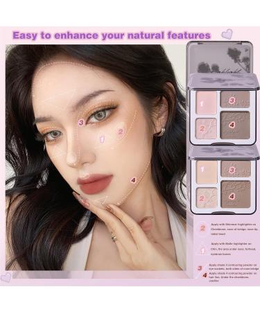 Cool Toned Face Highlighter Contour Palette | Long-lasting Shimmer & Matte Finish | Sculpting Pressed Powder Makeup with Brush Kit - Buy Online on GoSupps.com