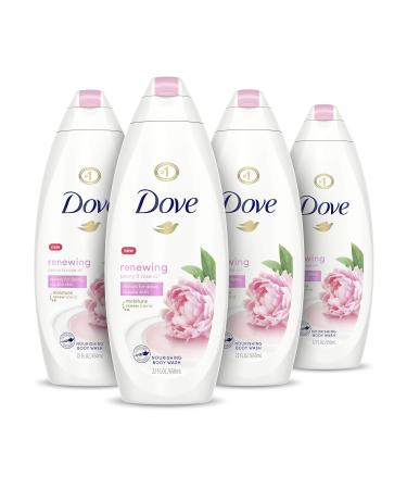 Dove Body Wash 100% Gentle Cleansers Sulfate Free Peony and Rose Oil Effectively Washes Away Bacteria While Nourishing Your Skin 22 Fl Oz (Pack of 4) 4/22 Ounce