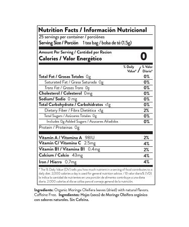 Miracle Tree Organic Moringa Rooibos Tea - Caffeine Free Superfood, 25 Tea Bags (1.32 oz) - Buy Online on GoSupps.com