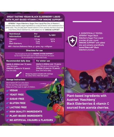 Elderberry Syrup Sugar-Free with Vitamin C & Zinc | Immune System Booster 150ml | Acerola Cherry & Strawberry Flavor | Vegan - APOKRA - Buy Online on GoSupps.com