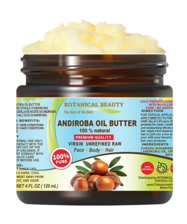 Botanical Beauty ANDIROBA OIL BUTTER RAW Pure Natural VIRGIN UNREFINED Cold-Pressed 4 Fl oz 120 ml for Face Skin Body Hair Lip Nails. Rich in Vitamin E Vitamin C