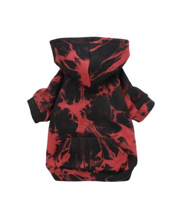 Fitwarm Tie Dye Dog Hoodie Puppy Sweatshirt Pocket Doggie Winter Clothes Sweatshirt Pet Hooded Coat Cat Jackets Apparel Red Large
