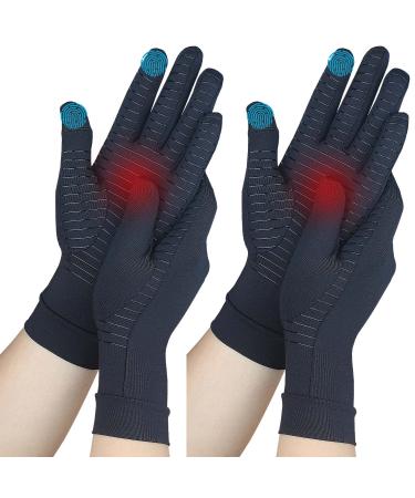 2-Pairs Copper Arthritis Compression Gloves for Women Men Relieve Arthritis Hand Pain Swelling and Carpal Tunnel Full Finger Hand Glove with Touchscreen Tips for Typing  Support for Joints (Medium) Medium (2 Pairs) Black