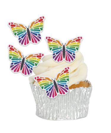 Edible Wafer Rainbow Pre-Cut Butterfly Cupcake Toppers - 24pc