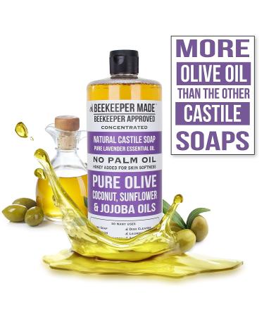 Beekeeper Made Natural Castile Soap | 32 fl oz | Palm Oil Free | 8 Ingredients | Olive, Coconut & Sunflower Oils | GMO Free | For Sensitive Skin | Lavender Scent | Made in USA - Buy Online on GoSupps.com