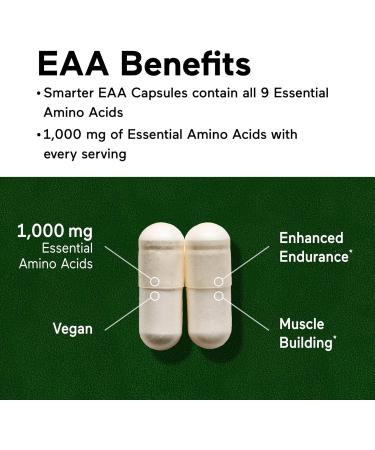 SMARTERNUTRITION Essential Amino Acids (EAA) Capsules - 1 Gram Per Serving of All 9 EAAs - Supports Muscle Mass & Exercise - Non-GMO Vegan Gluten Free - 60 Count 30-Day Supply 60 Count (Pack of 1) - Buy Online on GoSupps.com