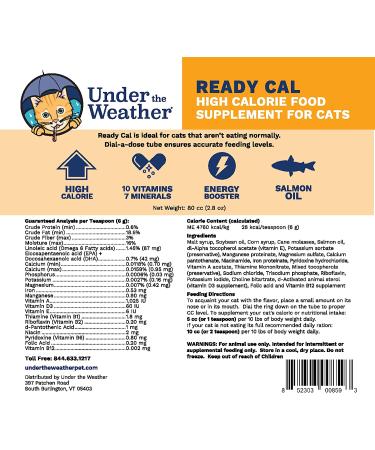 Under the Weather Ready Cal for Cats & Dogs | High Calorie Nutritional Supplement | 9 Vitamins 7 Minerals Fatty Acids | Promotes Weight Gain & Appetite | 100cc - Buy Online on GoSupps.com