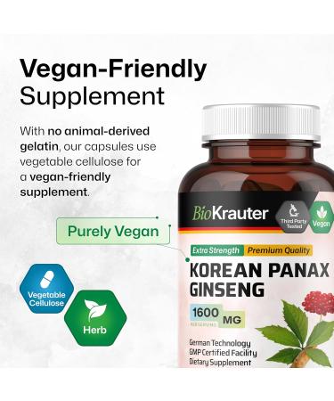 BIO KRAUTER Korean Red Ginseng Capsules - 1600 mg Strength - 100 Count - Korean Panax Ginseng Supplement - Vegan Immune Supplement 100 Count (Pack of 1) - Buy Online on GoSupps.com