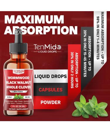 14in1 Wormwood Tincture - Wormwood Black Walnut Clove Extract with Pumpkin Seed Oil Milk Thistle Berberine HCl Bitter Melon Turmeric Curcumin Ceylon Cinnamon & More - 30 Days Supply - 1 FL Oz - Buy Online on GoSupps.com