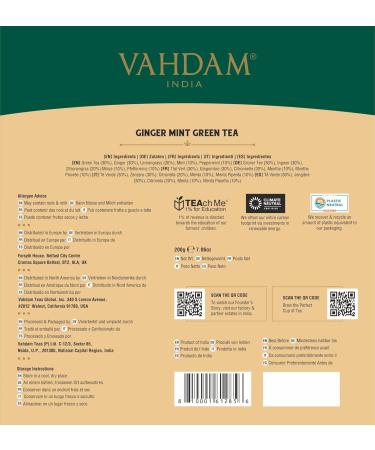 Premium Vahdam Ginger Mint Green Tea - 100 Loose Leaf Bags | Authentic Indian Tea | Hot & Cold Brew - Buy Online on GoSupps.com