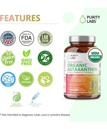 Purity Labs Organic Astaxanthin - USDA Certified, Vegan Immunity Support - 60 Capsules - Buy Online on GoSupps.com