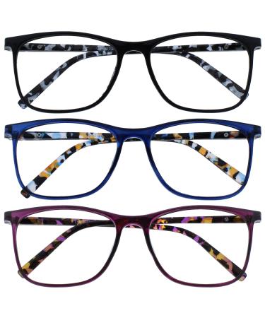 Opulize Unisex Arc Reading Glasses (Pack of 9) +3.50 Diopters Black / Blue / Purple
