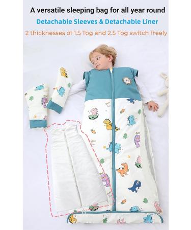 Chilsuessy Winter Baby Sleeping Bag 2.5 Tog | Dinosaur Park Design | 150cm/6-9 Years | Adjustable Length and Removable Sleeves | Kids Wearable Blanket for Boys and Girls, Toddler Sleeping Sack - Buy Online on GoSupps.com