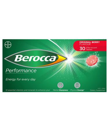 Berocca Performance 30 Effervescent Tablets- Original Berry Flavor International Version Caffeine Free