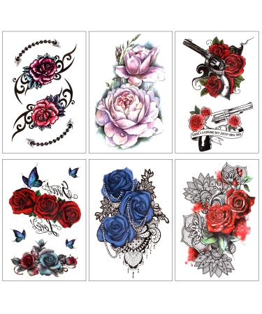 Konsait Flower Temporary Tattoos - 15 Sheets | Rose Skull Butterfly Designs | Arm Sleeves Stickers for Women, Girls, Kids | Decorative Body Art - Buy Online on GoSupps.com