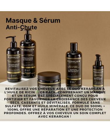 Kerargan - Anti-Hair Loss Duo Mask and Serum with Castor Oil for Dry Brittle and Devitalized Hair - Strengthens and Promotes Growth - Sulfate Mineral Oil and GMO Free - 500ml + 100ml - Buy Online on GoSupps.com