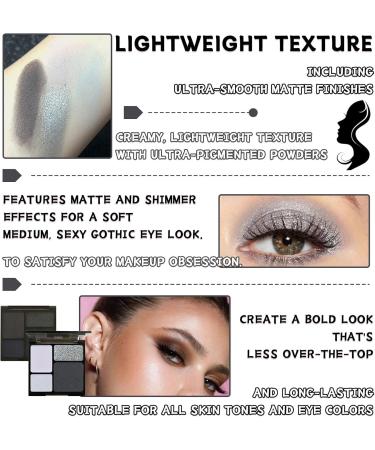 Black Smokey Eyeshadow Palette 4 Colors Matte Glitter Eyeshadow Makeup Palette with Brushes Waterproof Long Lasting Pigmented Gray Silver Eye Shadow Palette Goth Halloween Daily Makeup Pallet - Buy Online on GoSupps.com