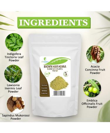 BROWN HENNA HAIR POWDER - 100% Natural - 5 organic plants powders blended and specially formulated to provide deep brown color to the hair - 100 Gr - Buy Online on GoSupps.com