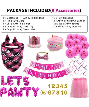 Dog Birthday Party Supplies LMSHOWOWO Dog Birthday Bandana Girl with Dog Birthday Hat Bow Tie Sticky Number Tutu Skirt Outfit LETS PAWTY Balloon Dog Birthday Banner Cake Toy for Dogs Pet (Pink) - Buy Online on GoSupps.com