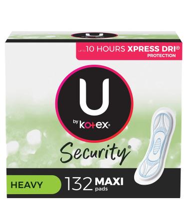 U by Kotex Security Maxi Feminine Pads, Heavy Absorbency, Unscented, 132 Count (3 Packs of 44) (Packaging May Vary) Heavy Absorbency (132 Count)