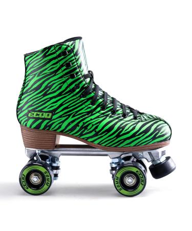 ECOO Roller Skate for Women and Girls, 2 Layer Microfiber PU Leather Classic Double Row Quad Skates, Professional High Cuff Outdoor Indoor Rollerskates Green US Women 10 / US Men 9