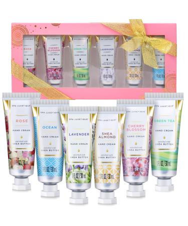 Hand Cream Gift Set - Spa Luxetique Hand Cream Set - 6x30ml Shea Butter Hand Moisturiser Mini Hand Cream for Very Dry Hands with Vitamin E Natural Aloe Gift Sets for Women Cherry Blossom