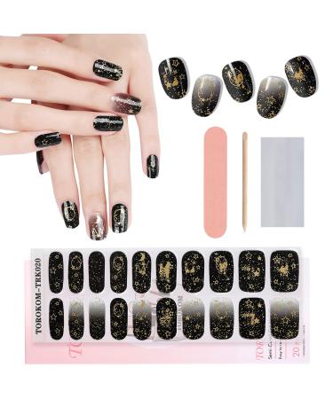 Semi Cured Gel Nail Strips  TOROKOM 20 Stickers Black Star Moon Gel Nail Polish Stickers Wraps Adhesive Gel Nail Stickers with Nail File Stick and Sealing Strip (UV/LED Lamp Required) Black Moon Star - Buy Online on GoSupps.com
