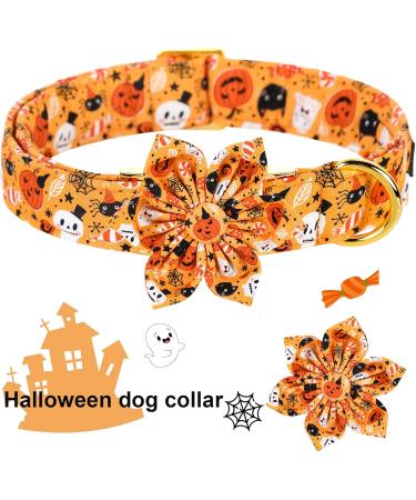 Enchanting Halloween Dog Collar with Flower - Aring Pet Costume - Perfect XS Gift for Boys & Girls - Pumpkin Ghost Design - Buy Online on GoSupps.com