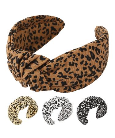 QIANXUAN Cheetah Print Knotted Headbands for Women - Set of 4 Leopard Top Knot Fabric Hairbands - Buy Online on GoSupps.com