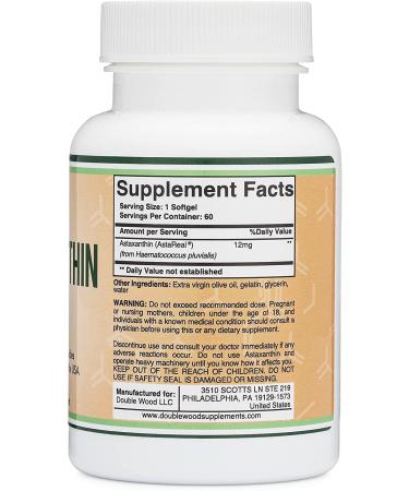 Astaxanthin 12mg Max Strength (AstaReal Patented Natural Astaxanthin) Made in USA by Double Wood Supplements - Buy Online on GoSupps.com
